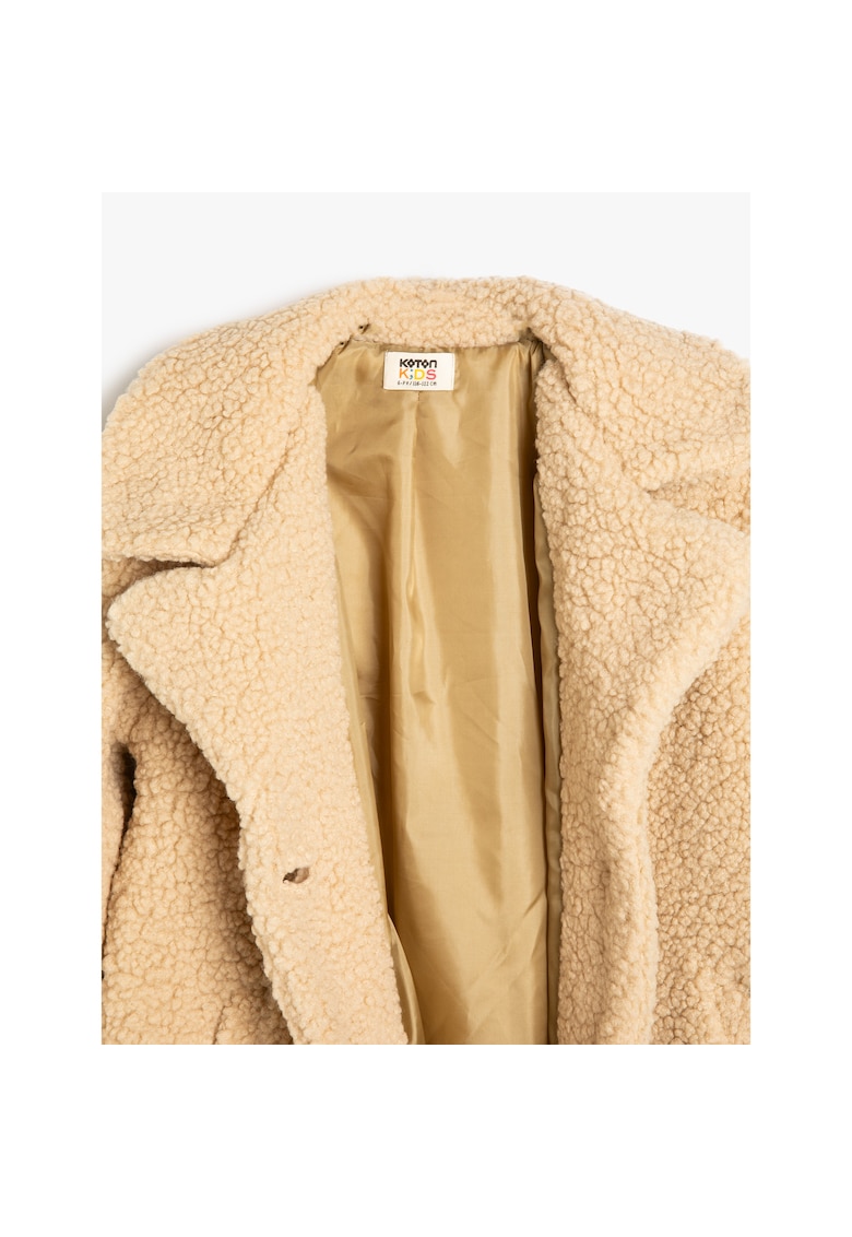 Palton cu blana shearling si revere decupate - Bej