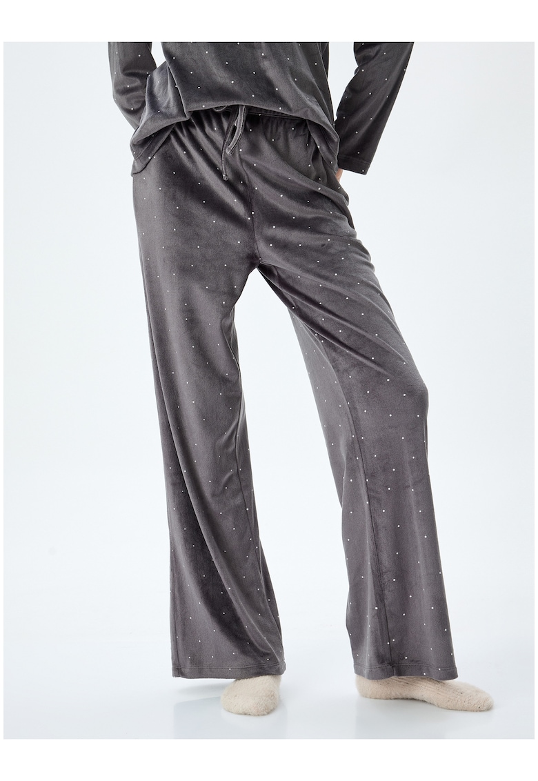 Pantaloni de pijama de catifea cu buline