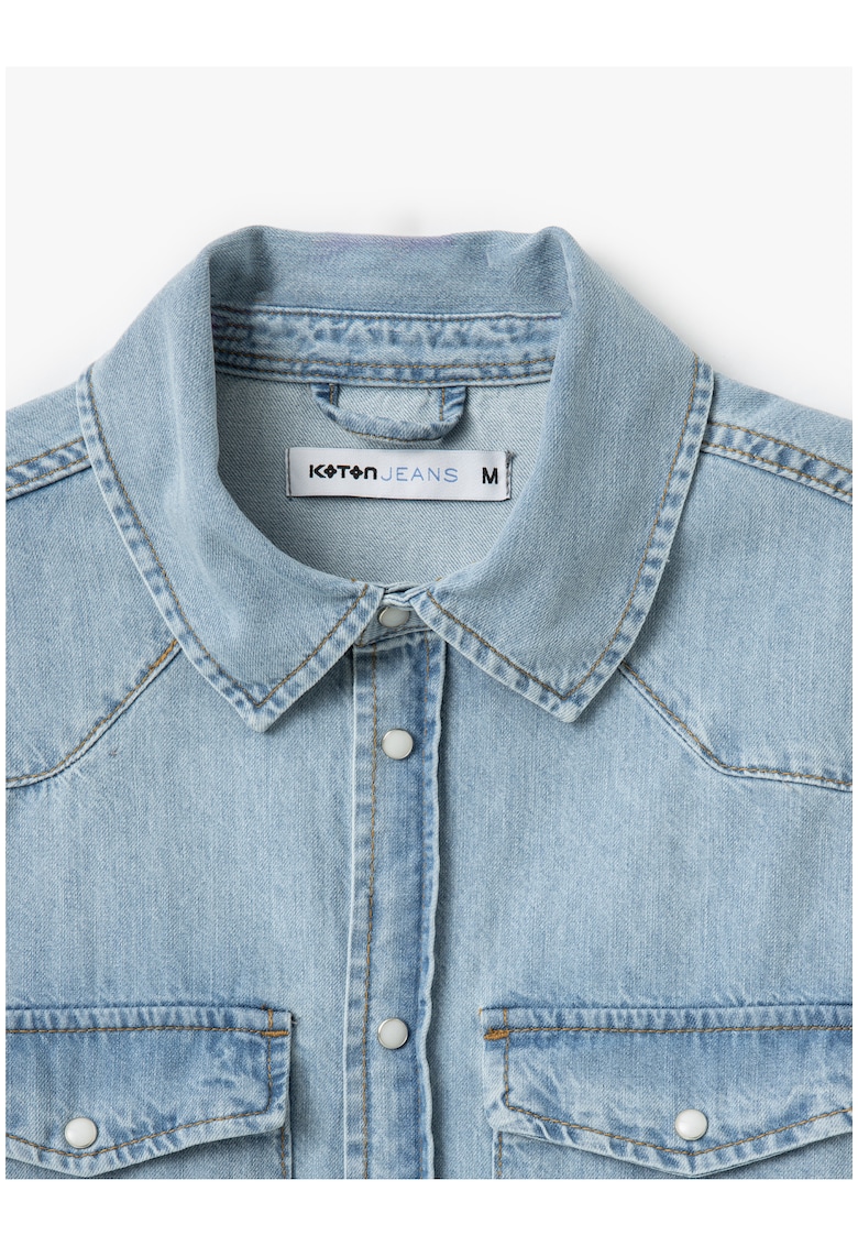 Camasa din denim cu buzunare pe piept - Albastru indigo