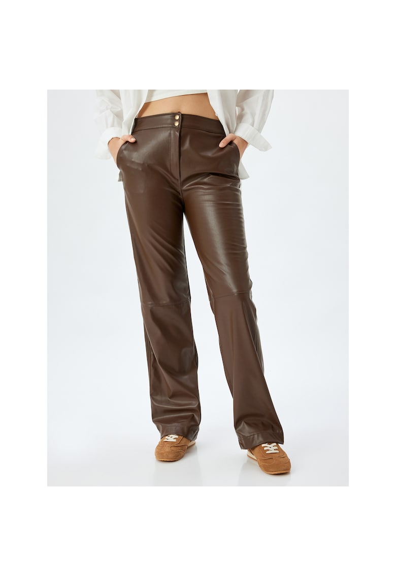 Pantaloni drepti de piele ecologica Pantaloni drepti de piele ecologica