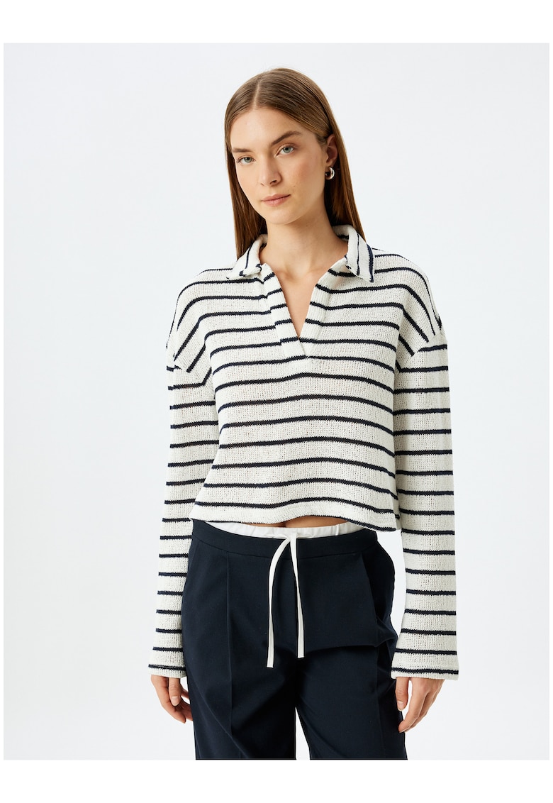Pulover polo crop cu dungi