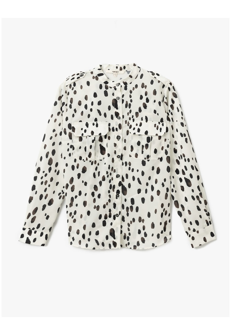 Camasa cu imprimeu si guler Mao - Ecru