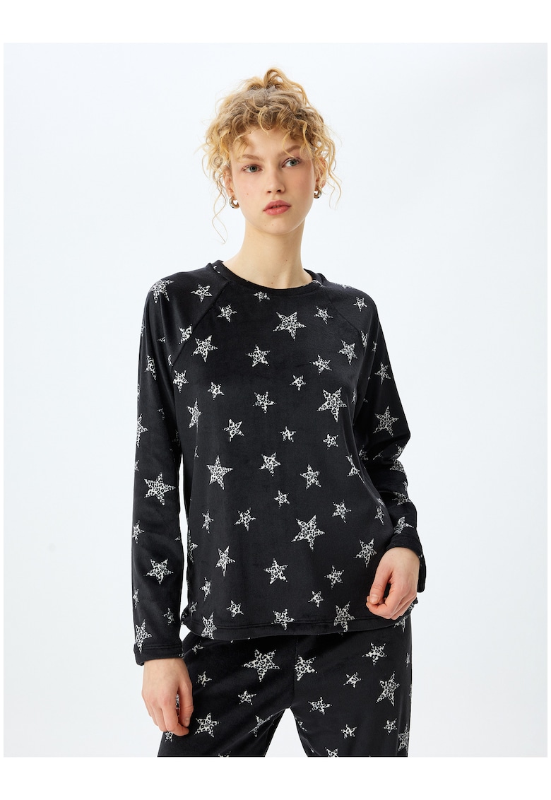 Bluza de pijama din fleece cu imprimeu cu stele