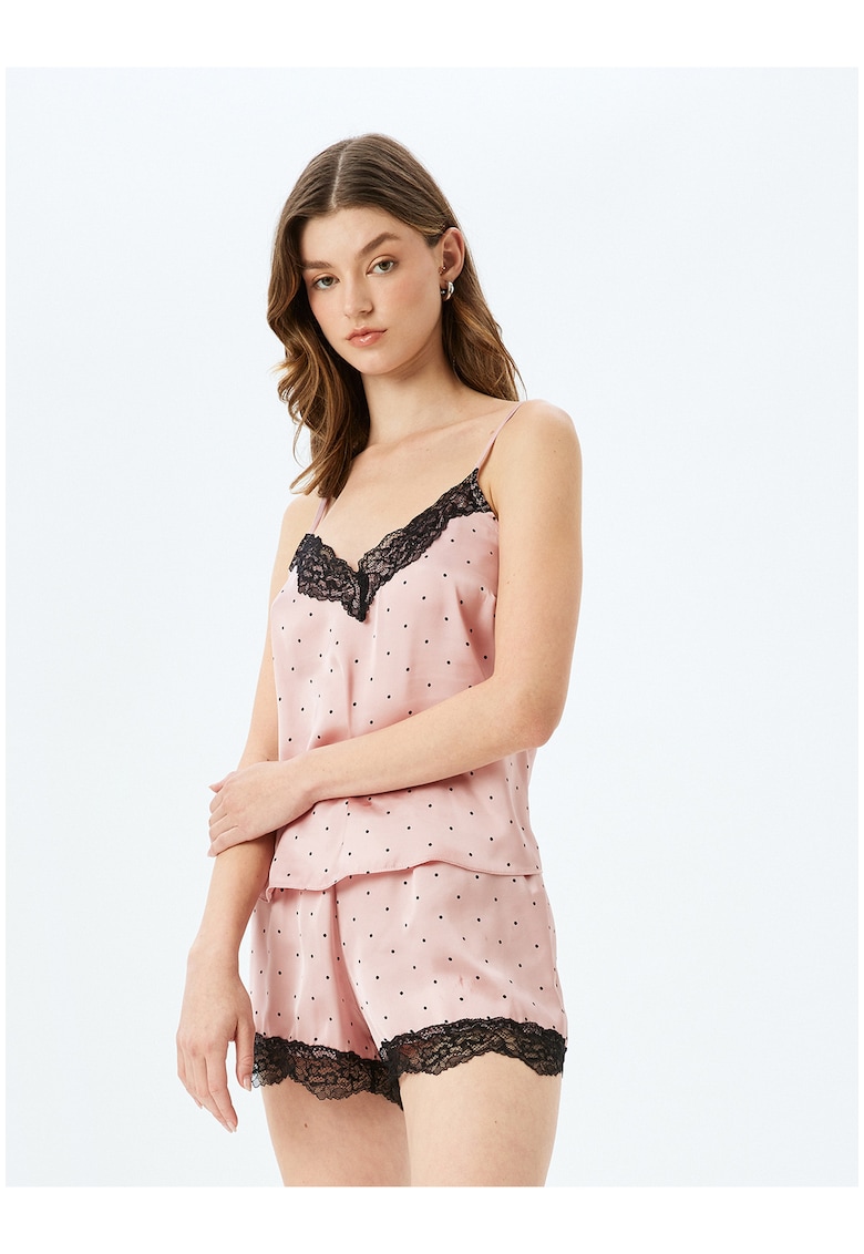 Top de pijama satinat cu captuseala de dantela