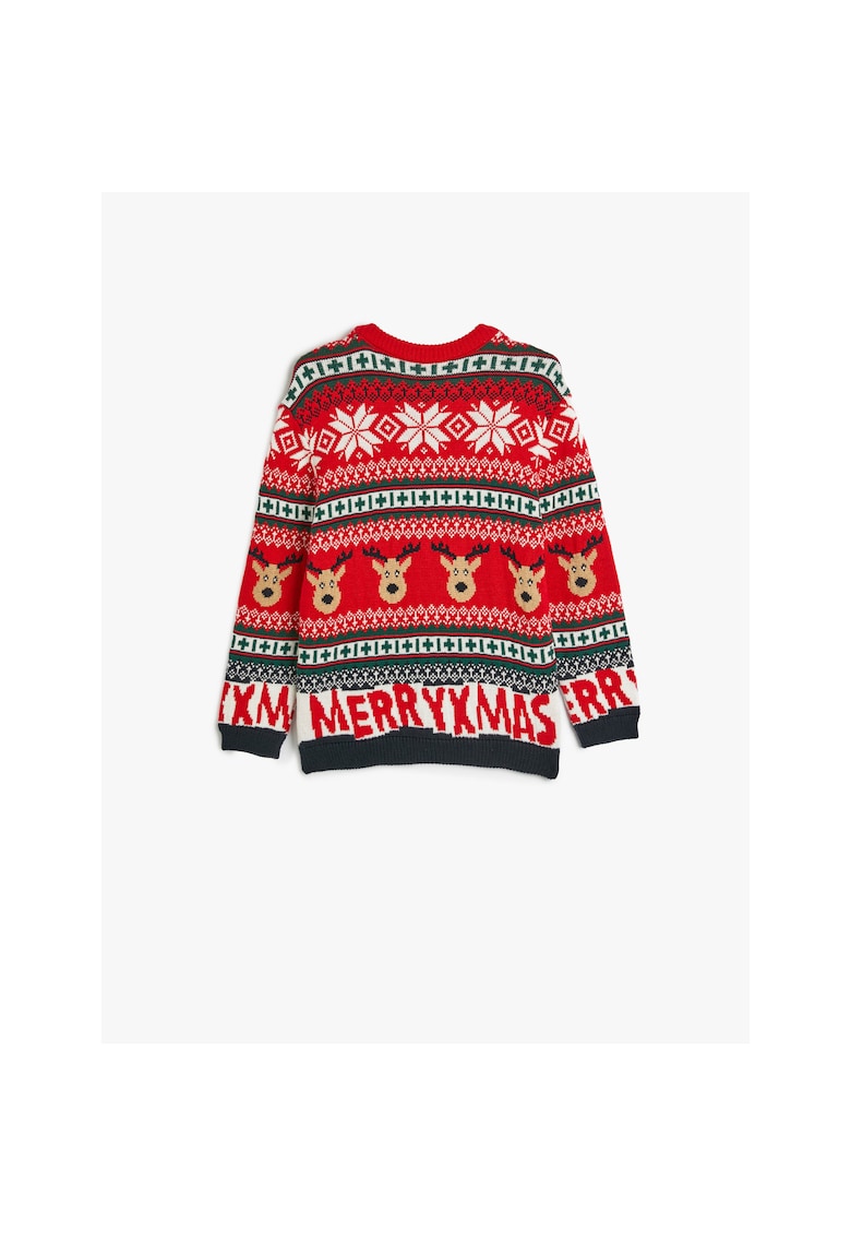 Pulover cu model de Craciun - Rosu/Alb/Maro