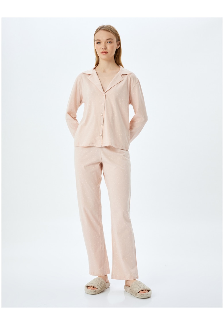 Pijama cu buline - decolteu in V si nasturi