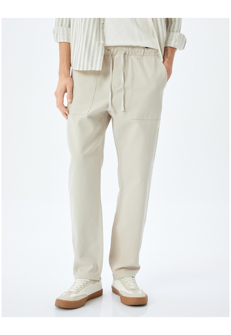 Pantaloni de bumbac cu croiala dreapta si talie ajustabila