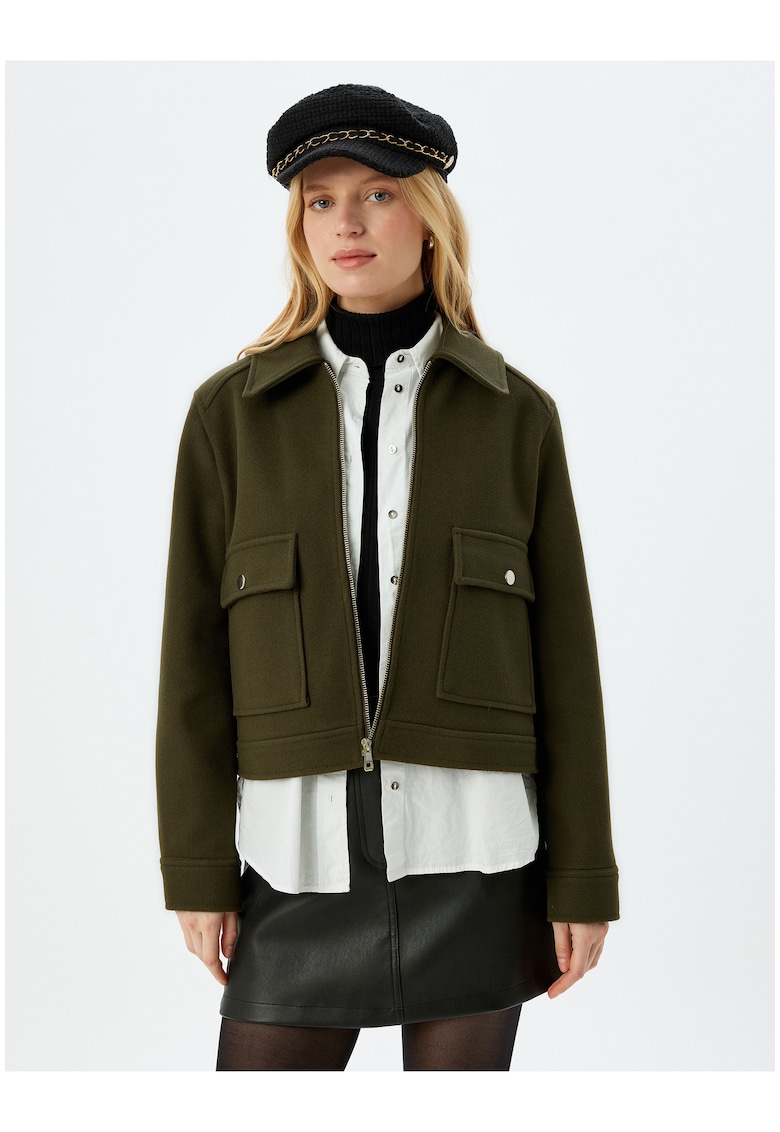 Jacheta crop cu fermoar