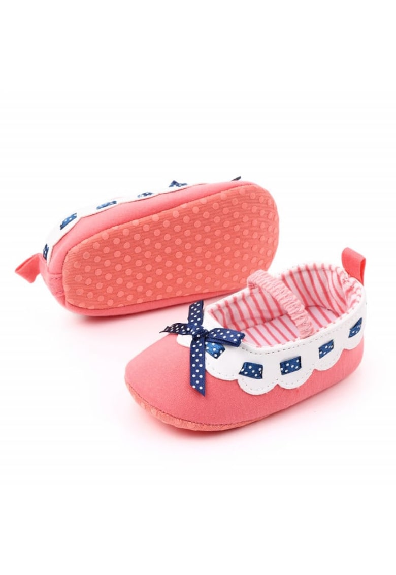 Pantofi Model AL 15060 cu volanas alb pentru bebelusi - Textil - Roz somon