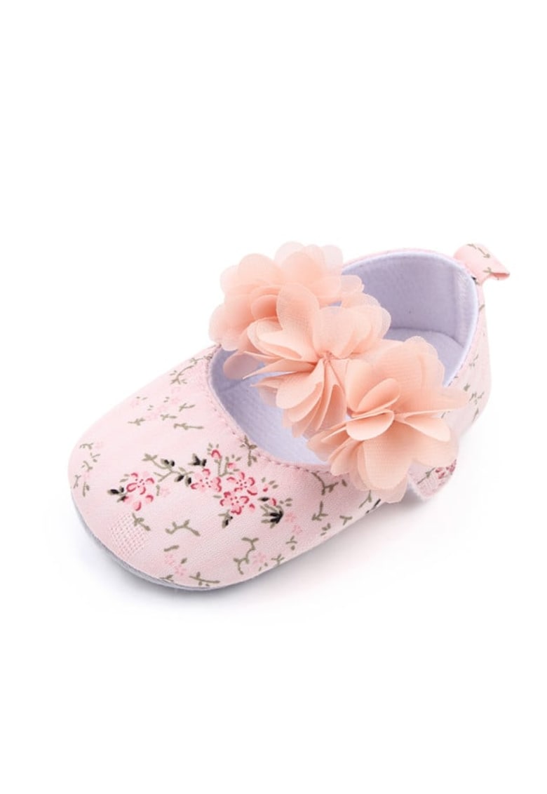 Pantofi Model AL 15015 cu floricele pentru bebelusi - Textil - Roz