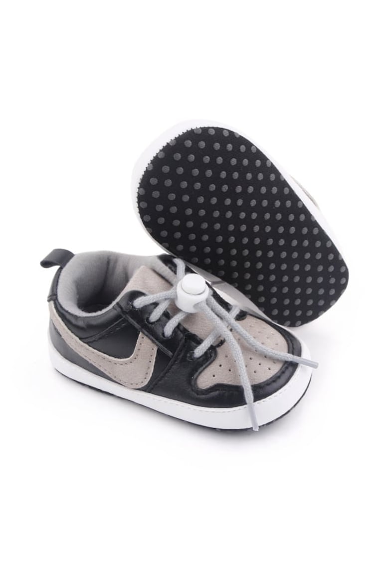 Pantofi sport Model AL 16661 - pentru bebelusi - Piele ecologica - Gri cu negru