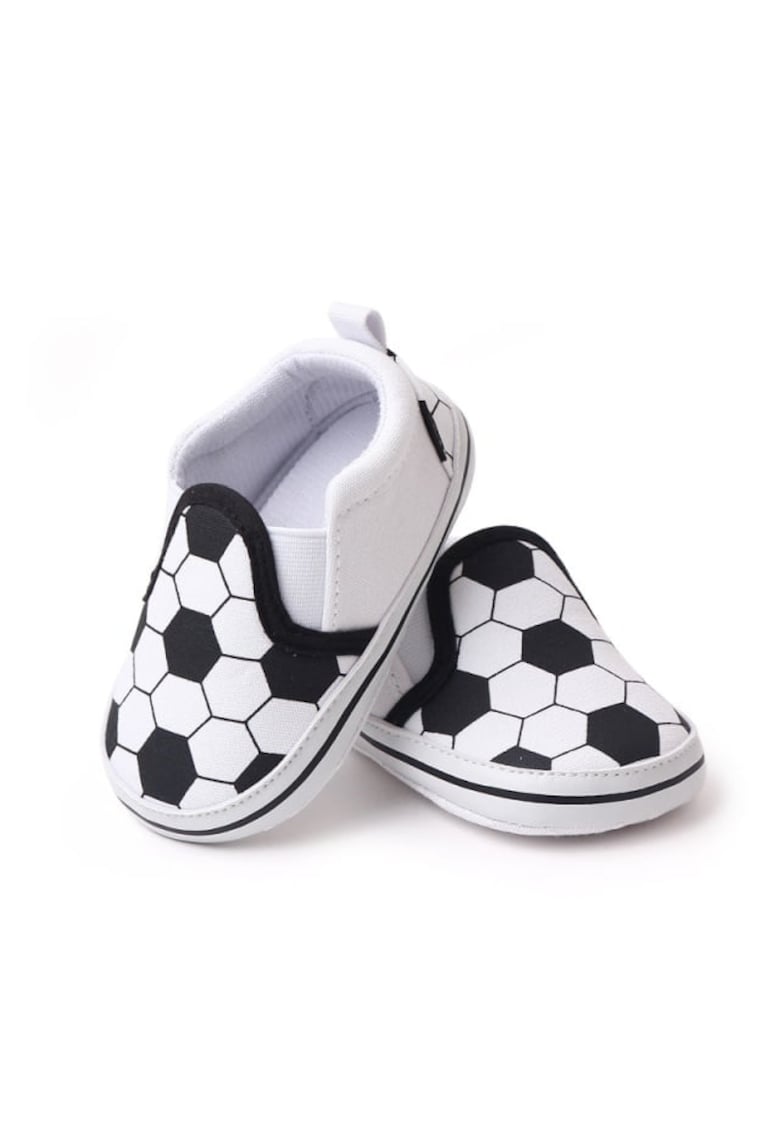Pantofi tip mocasini Model AL 16418 Football - pentru bebelusi - Textil - Alb cu negru