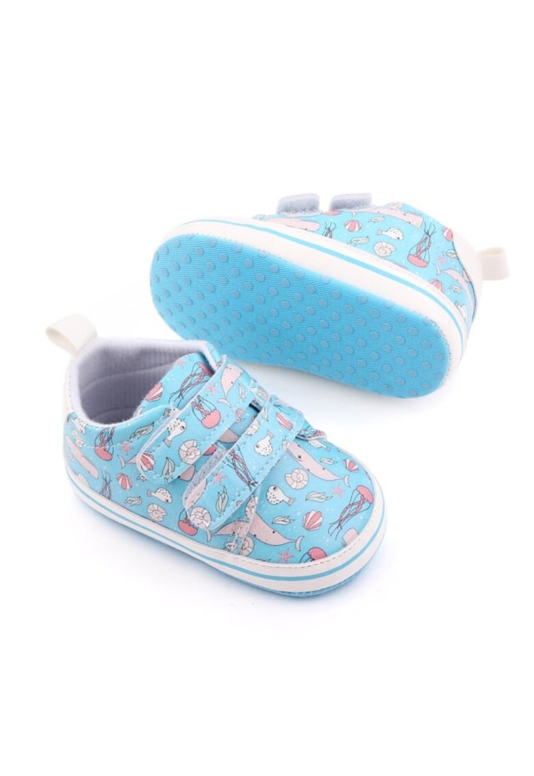 Pantofi sport Model AL 16319 animalute marine - pentru bebelusi - Piele ecologica - Bleu - Albastru azur
