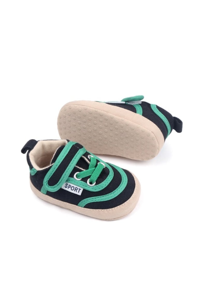Pantofi sport Model AL 16210 cu insertii verzi - pentru bebelusi - Textil - Negru