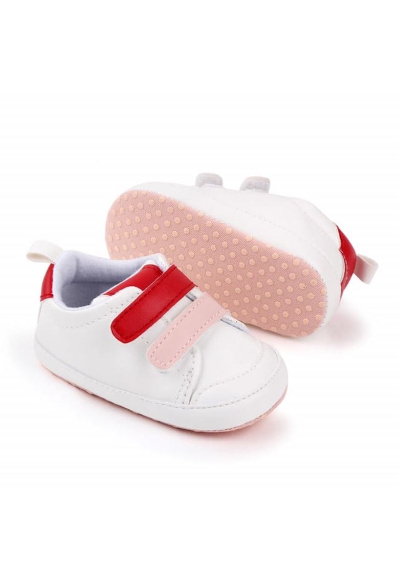 Pantofi sport Model AL 16999 cu barete rosii si roz - pentru bebelusi - Piele ecologica - 3-6 luni - Alb -
