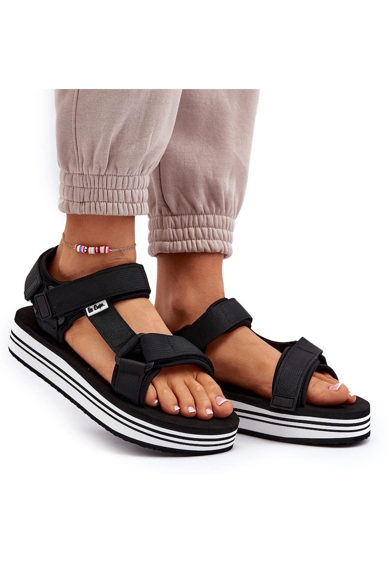 Sandale dama Lee Cooper cu platforma - negru - textil -