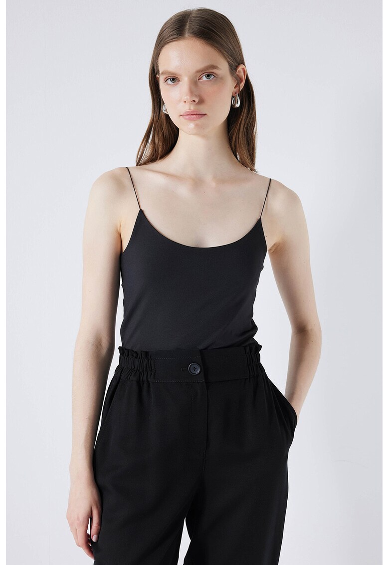 Top cu decolteu rotund - Negru stins