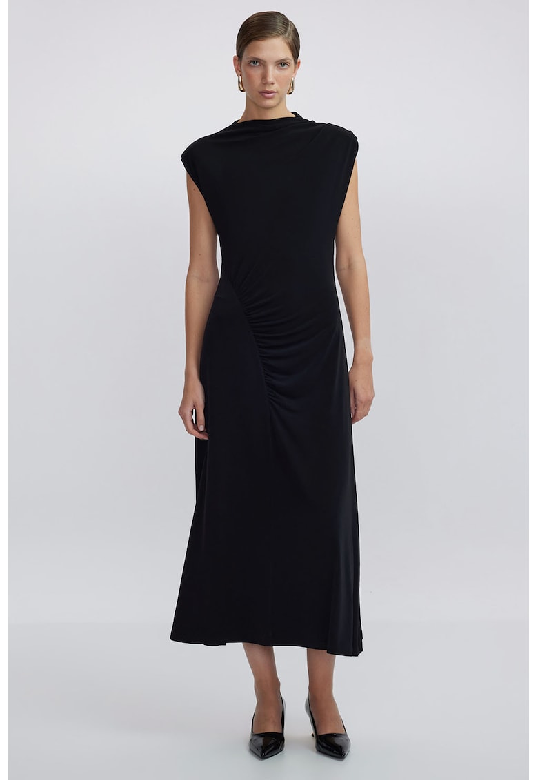 Rochie midi cu fronseuri - Negru