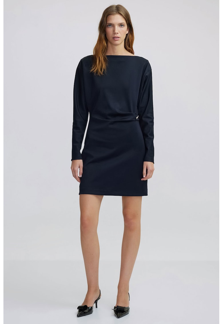 Rochie scurta cu nasture decorativ tip bijuterie - Albastru ultramarin