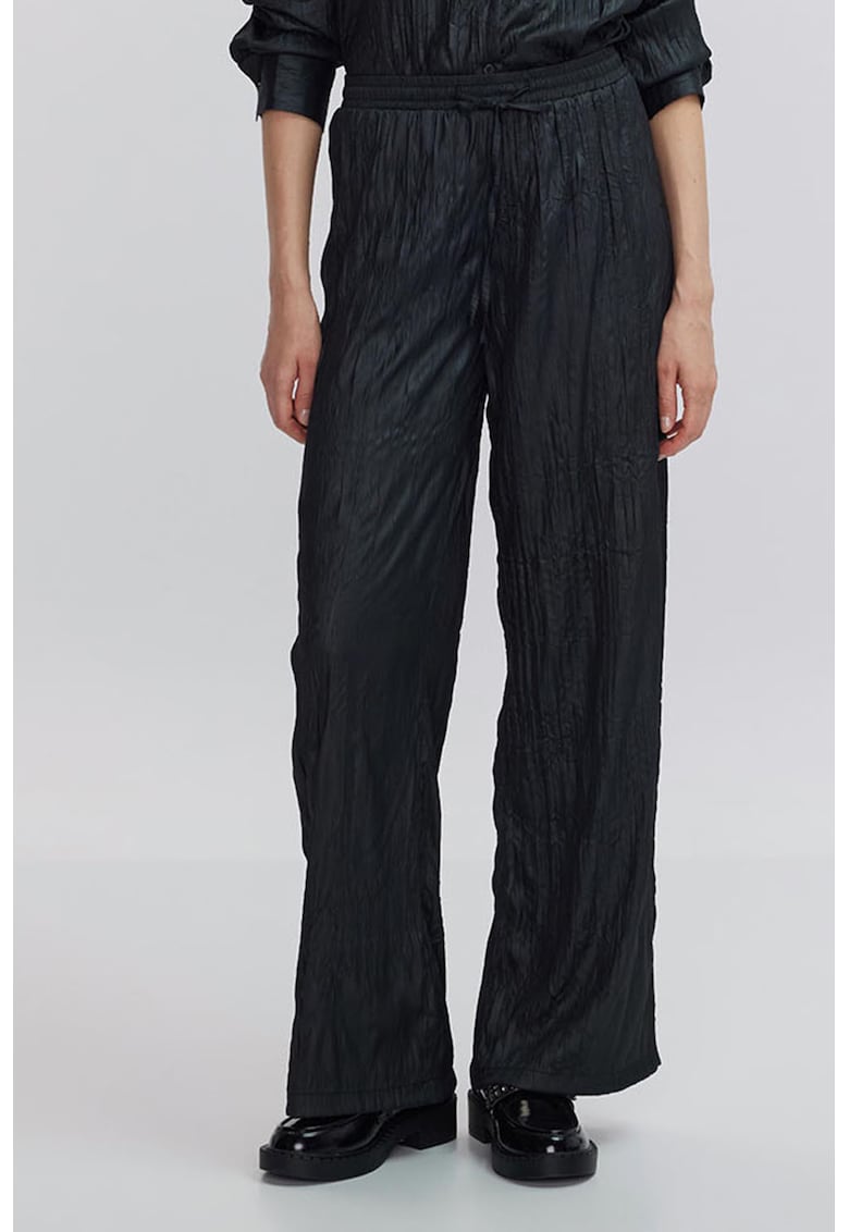 Pantaloni cu aspect creponat si talie inalta Pantaloni cu aspect creponat si talie inalta