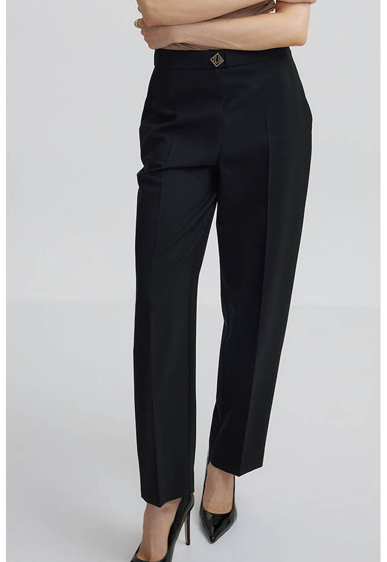 Pantaloni conici din amestec de lana cu talie inalta