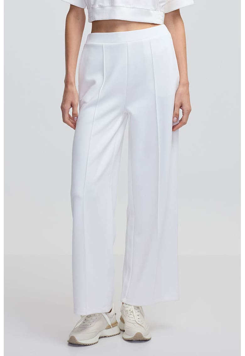 Pantaloni cu croiala ampla si talie inalta - Alb
