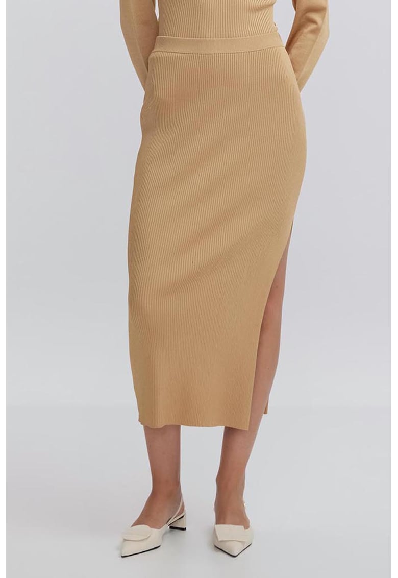 Fusta midi striata cu slit lateral Fusta midi striata cu slit lateral