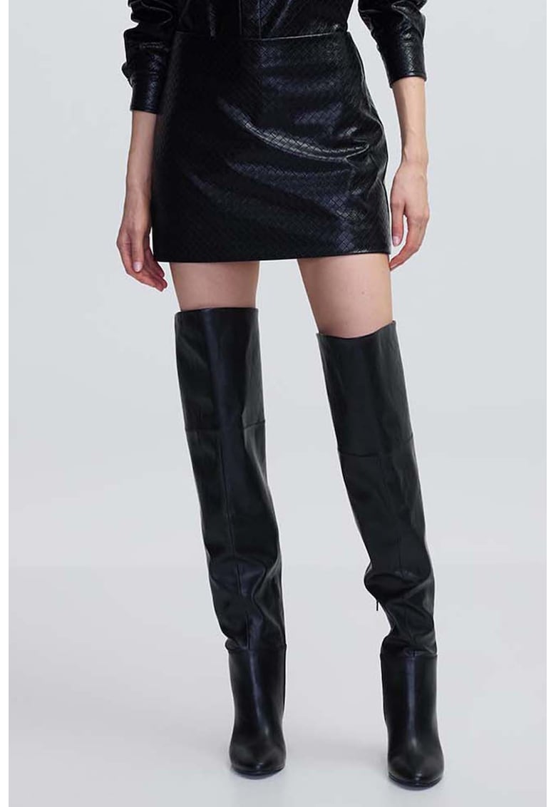 Fusta mini din piele ecologica cu model