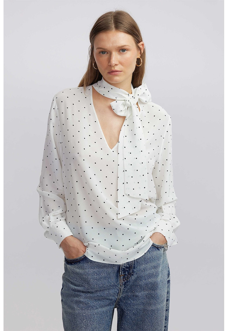 Bluza vaporoasa cu decolteu cu funda din panglici