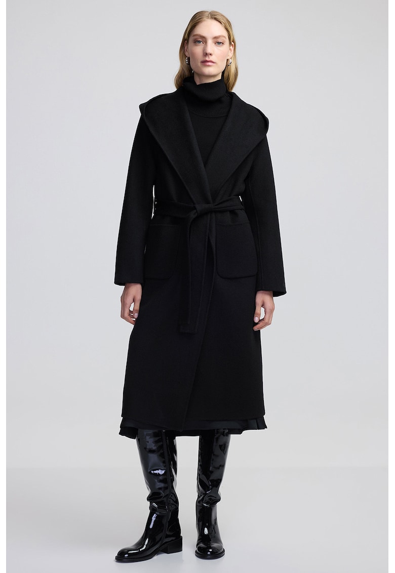 Palton din amestec de lana cu cordon