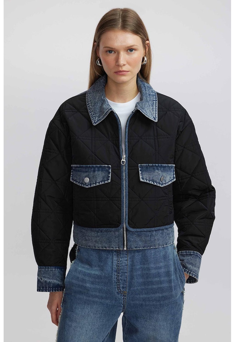 Jacheta din denim cu doua nuante