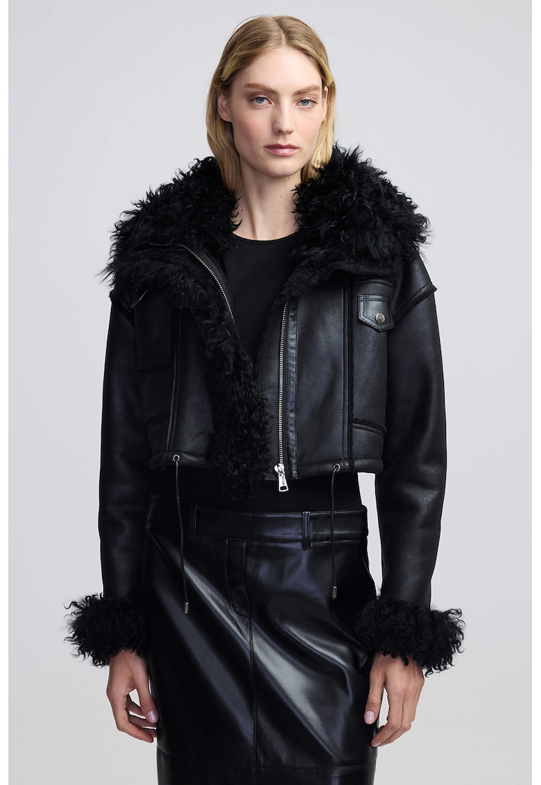 Jacheta de piele ecologica cu blana sintetica