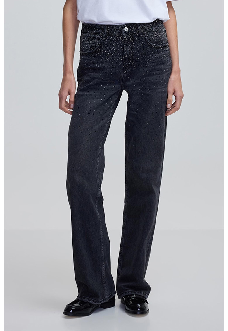 Blugi drepti cu talie inalta - Negru stins