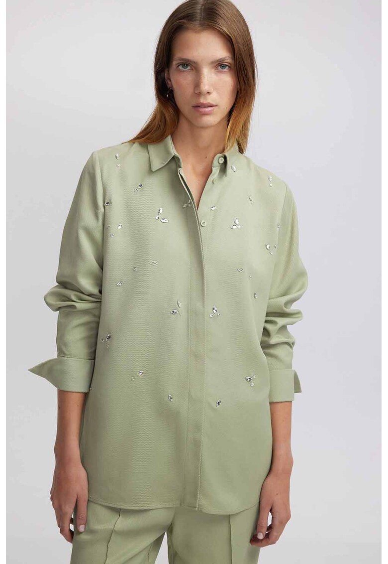 Camasa lejera cu nasturi - Verde pal