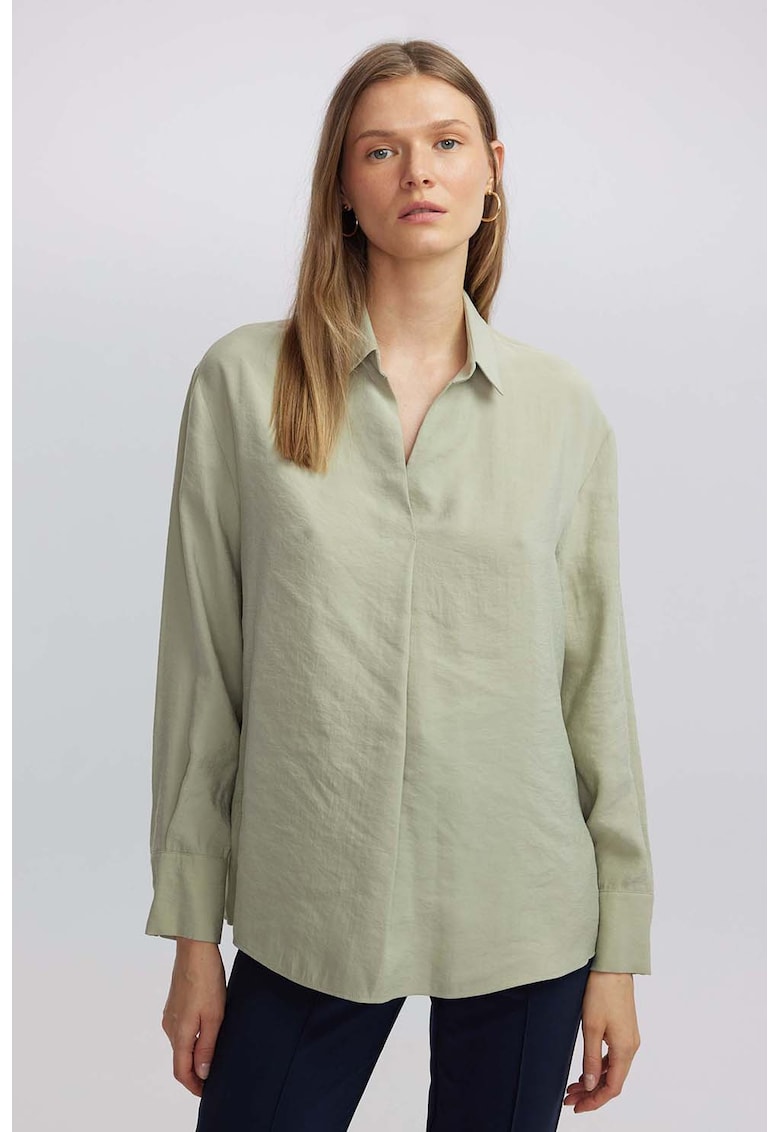 Camasa din amestec de modal cu maneci lungi - Verde pal