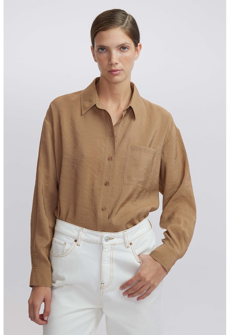 Camasa uni din amestec de modal - Maro camel