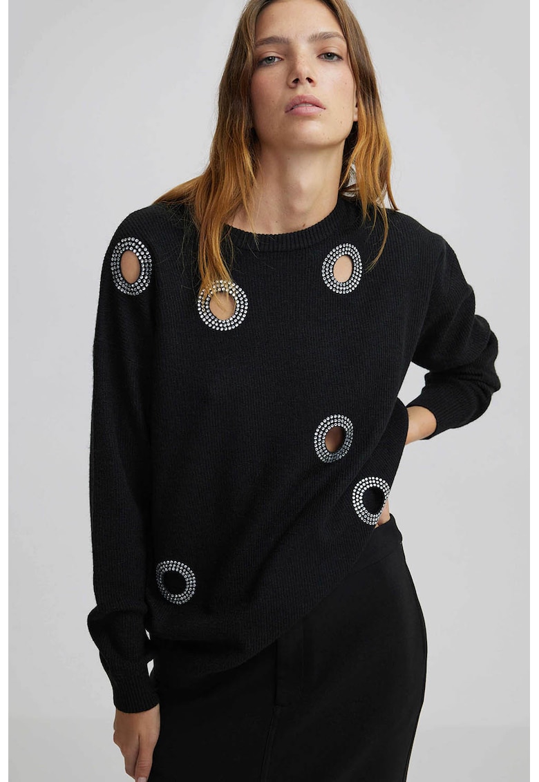 Pulover din amestec de lana cu decupaje decorative