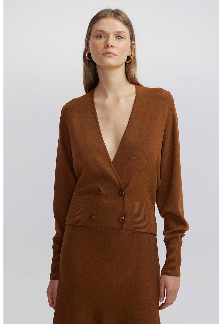 Cardigan uni cu decolteu in V