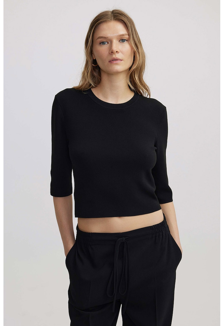 Pulover crop cu maneci medii