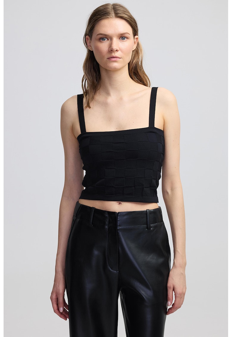 Top crop cu decolteu patrat - Negru