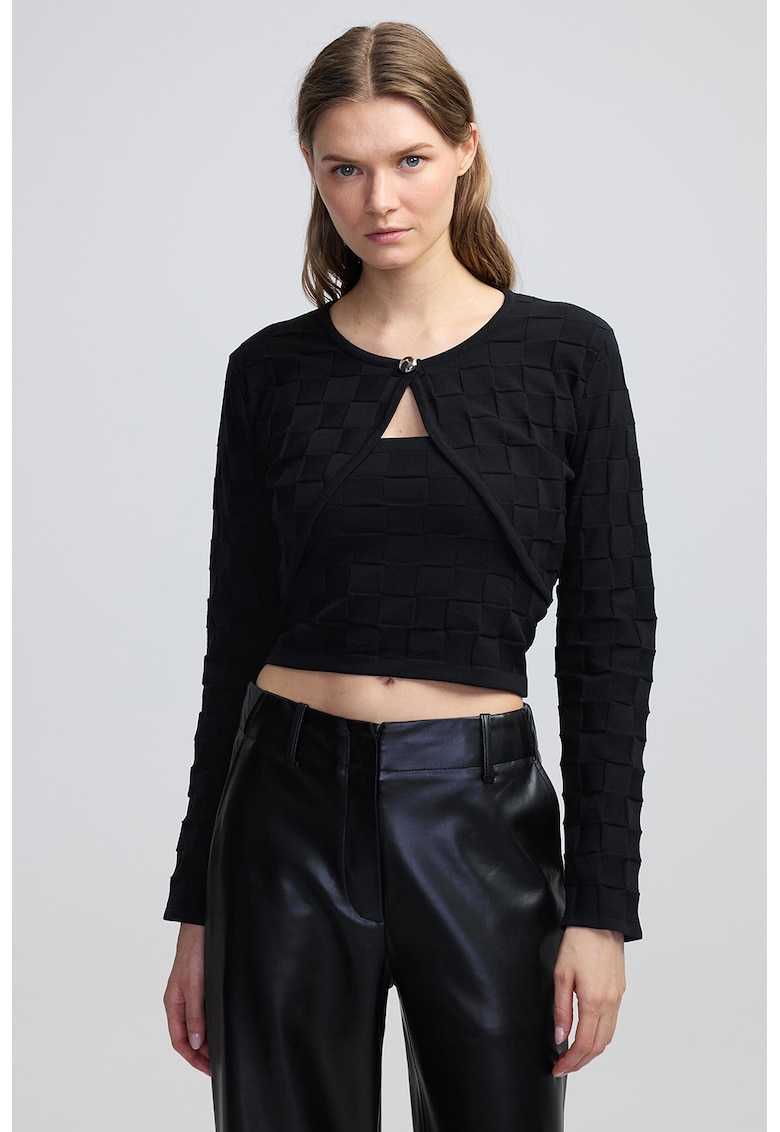 Cardigan crop cu aspect texturat
