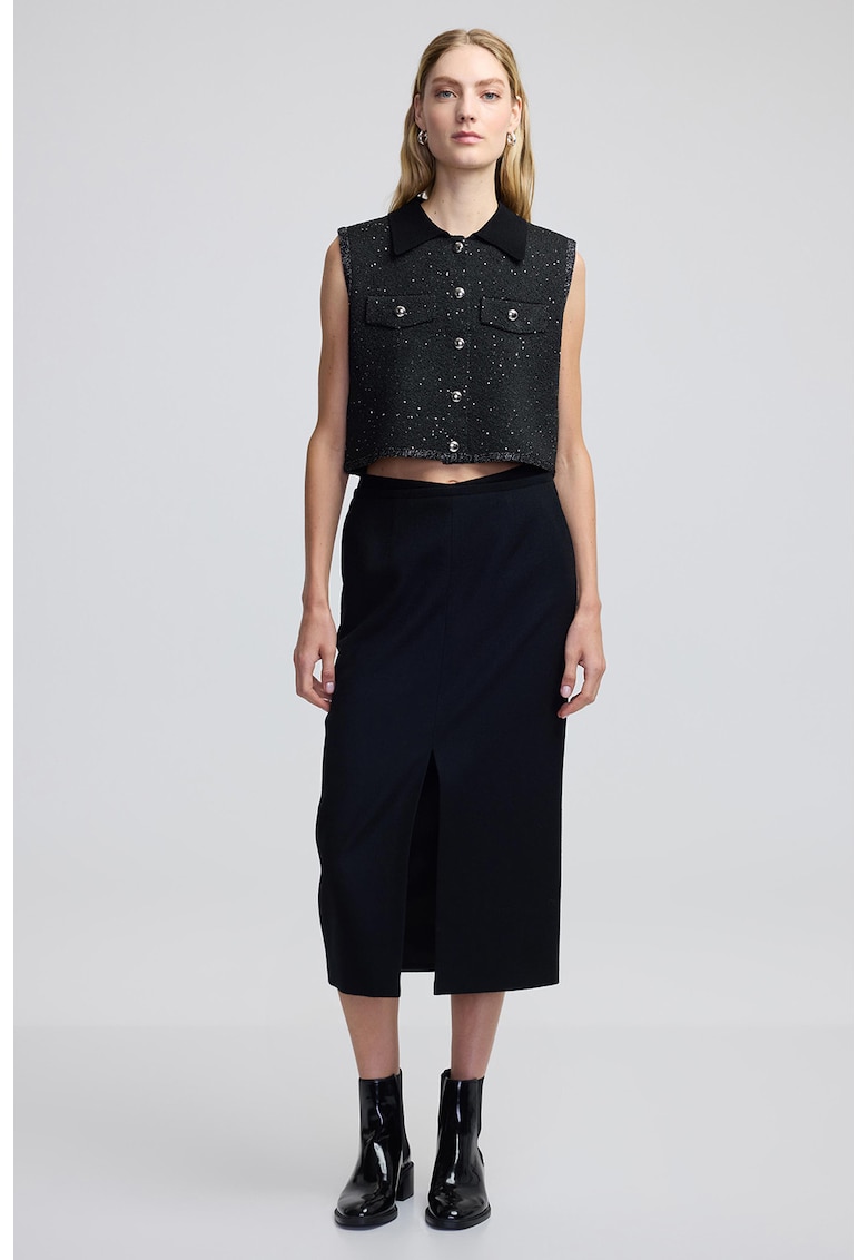 Bluza crop cu insertii din lurex Bluza crop cu insertii din lurex