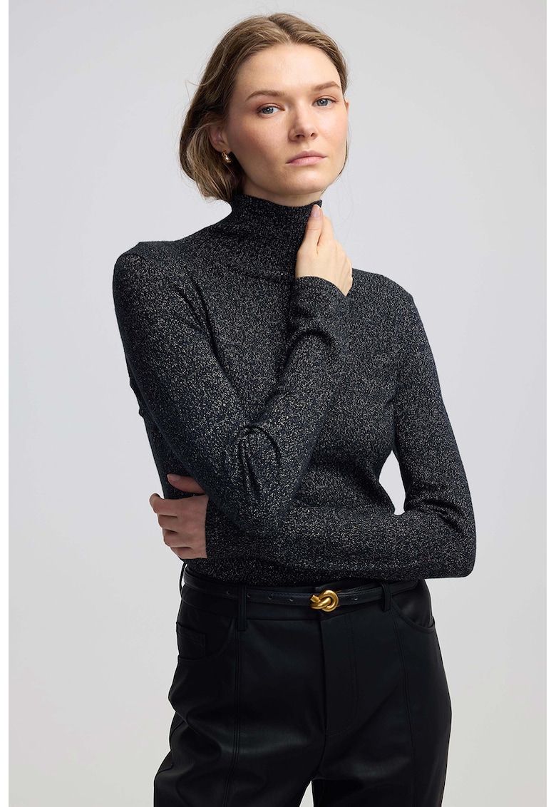 Ipekyo - Pulover cu guler inalt si aspect stralucitor