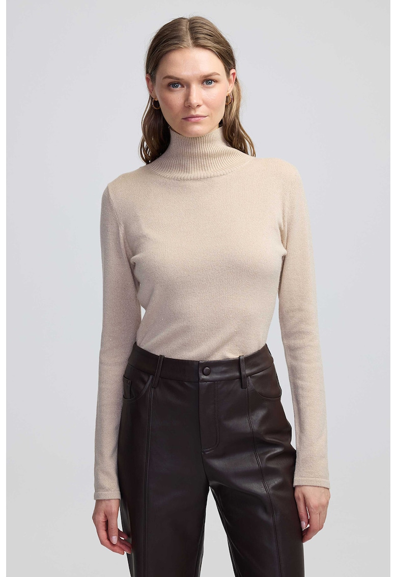 Ipekyo - Pulover cu guler inalt si aspect stralucitor