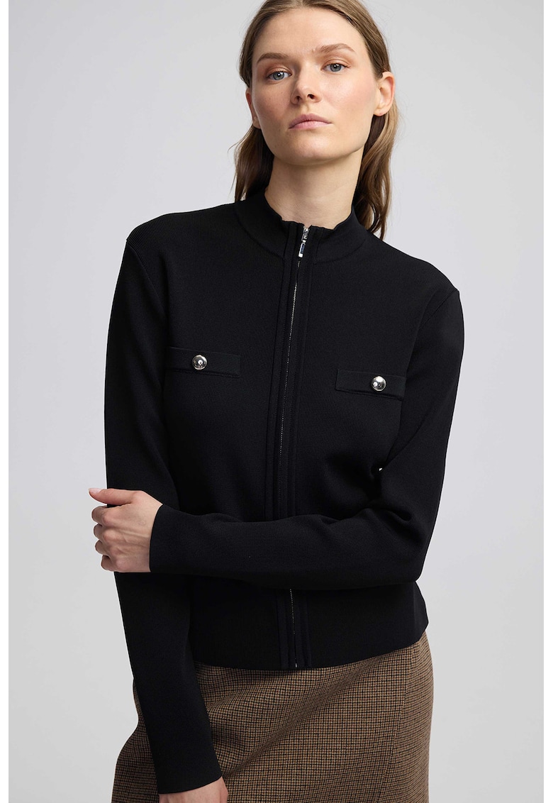 Cardigan cu nasturi decorativi si fermoar