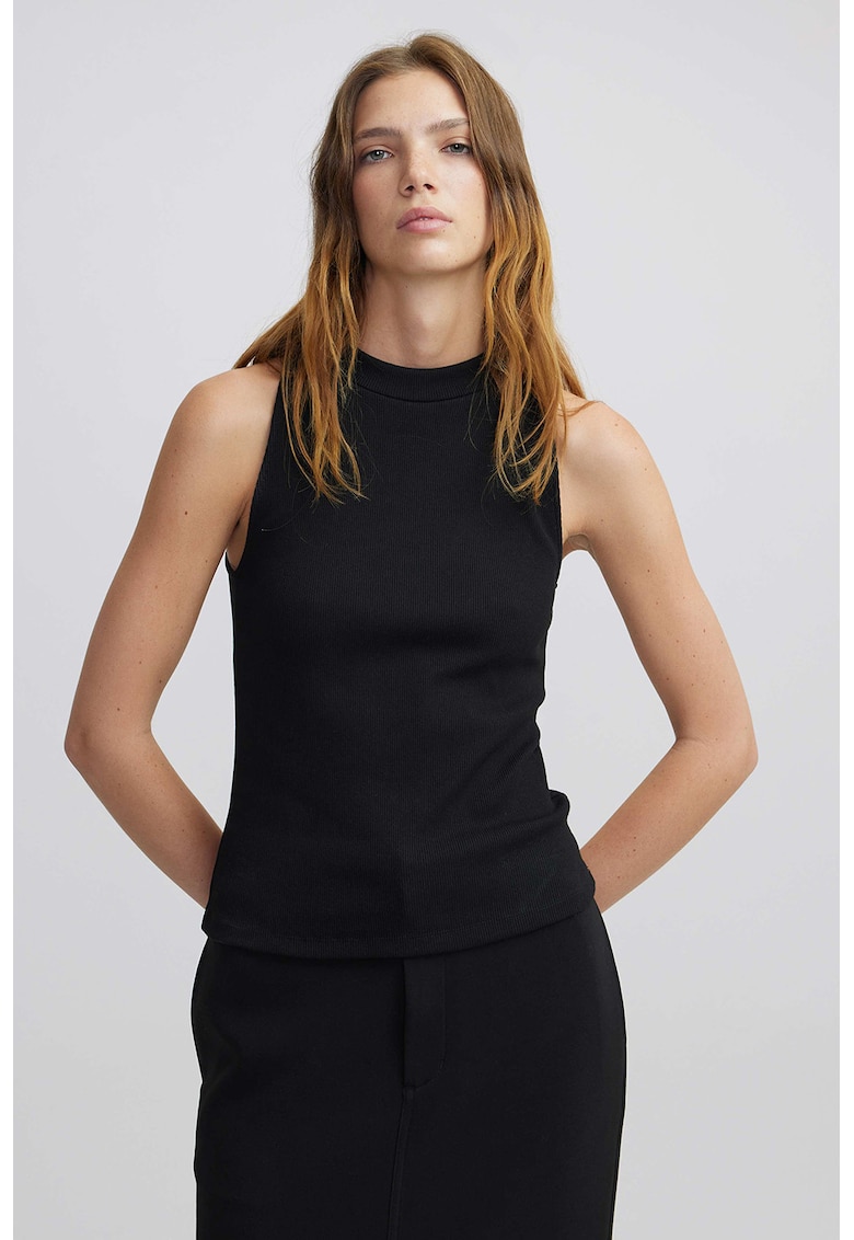 Top slim-fit din amestec de bumbac