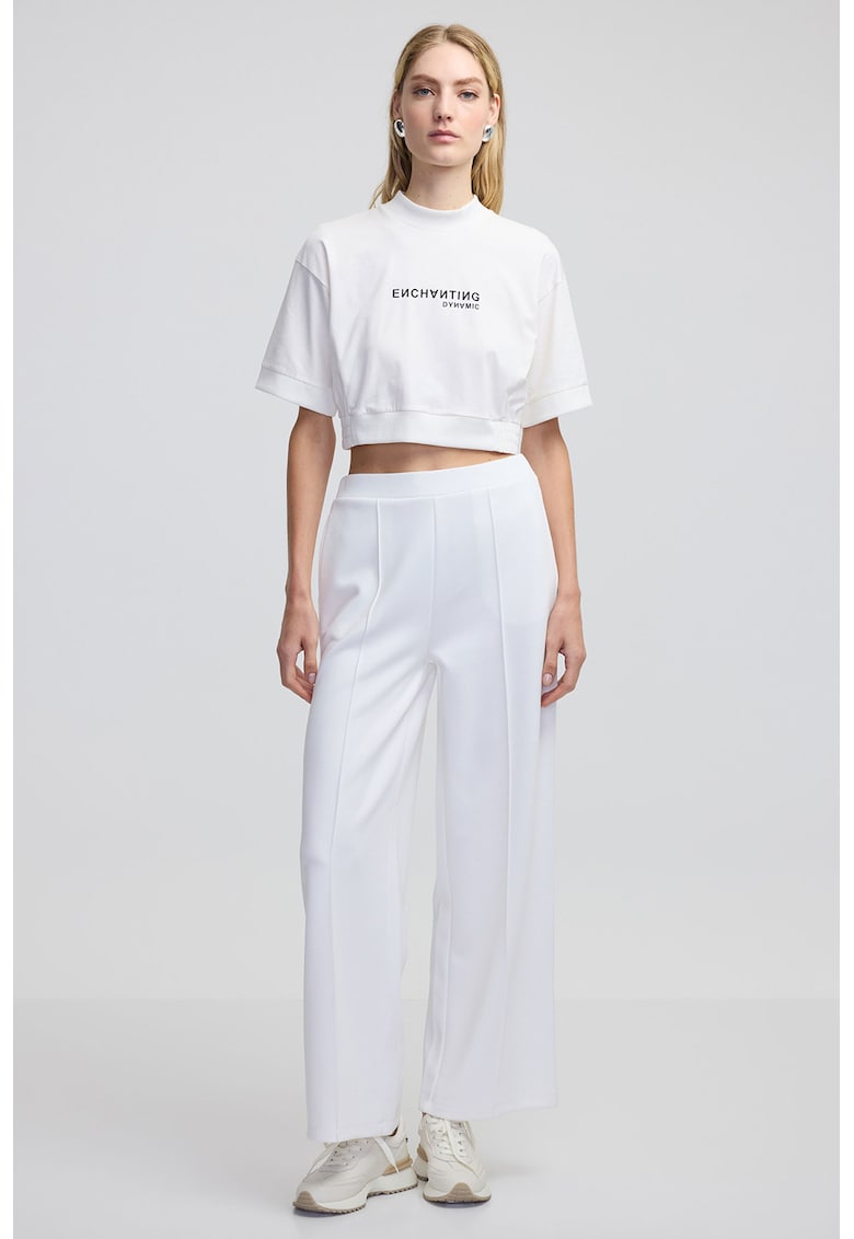 Tricou crop cu design text - Alb