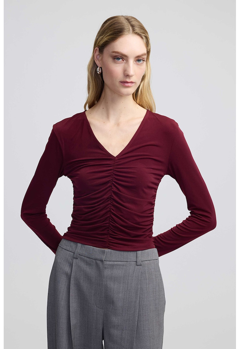 Bluza slim-fit cu fronseuri pe partea din fata