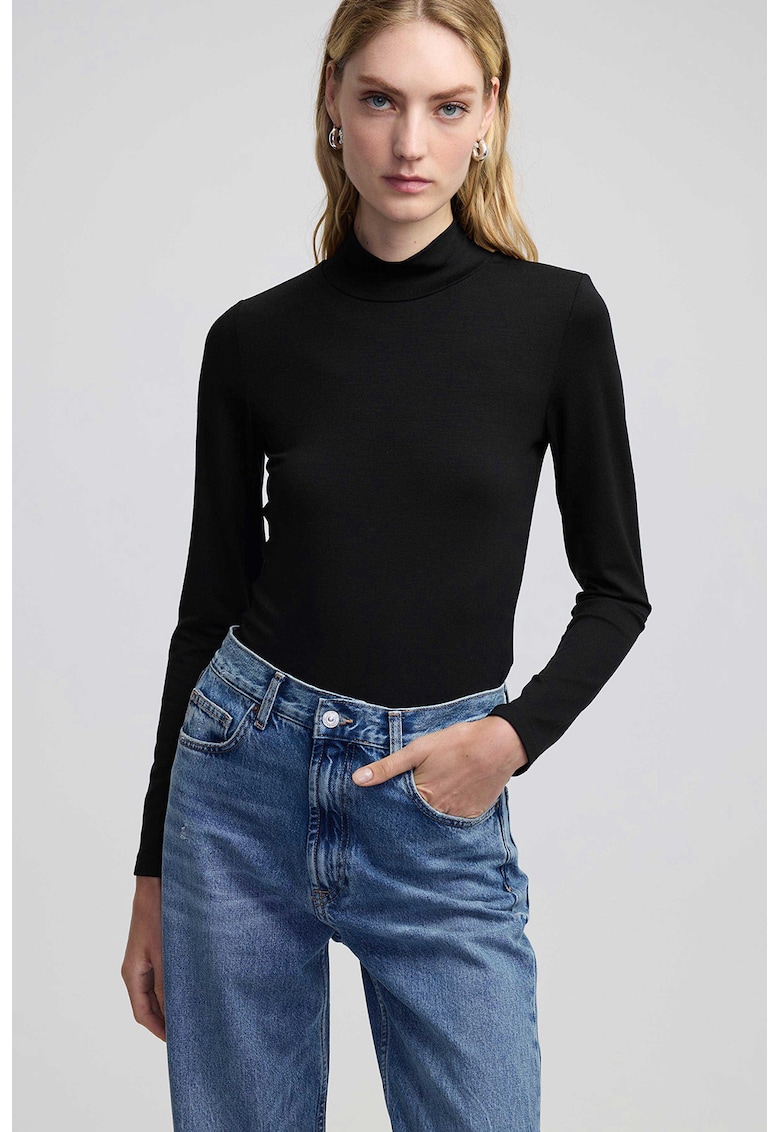 Bluza din amestec de lyocell cu guler scurt