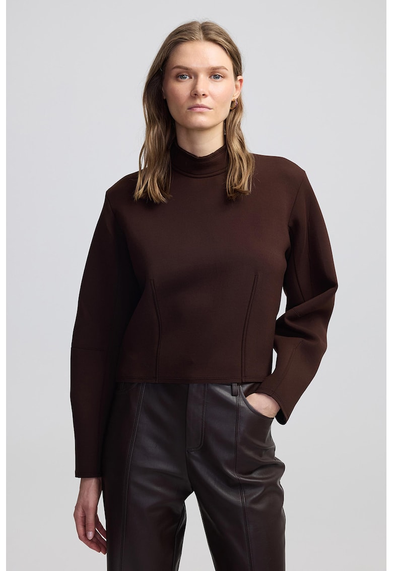 Bluza cu guler scurt - Maro cognac